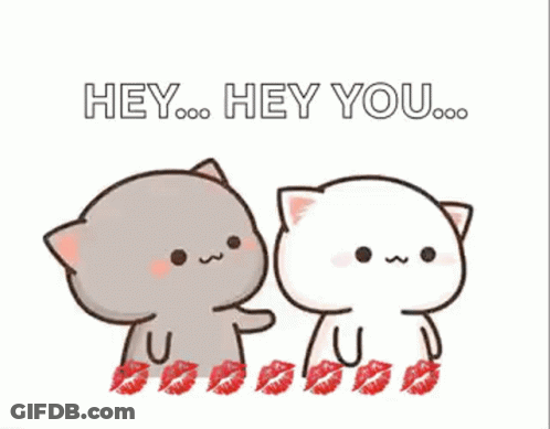 A Couple Of Cats Are Standing Next To Each Other And Kissing . GIF