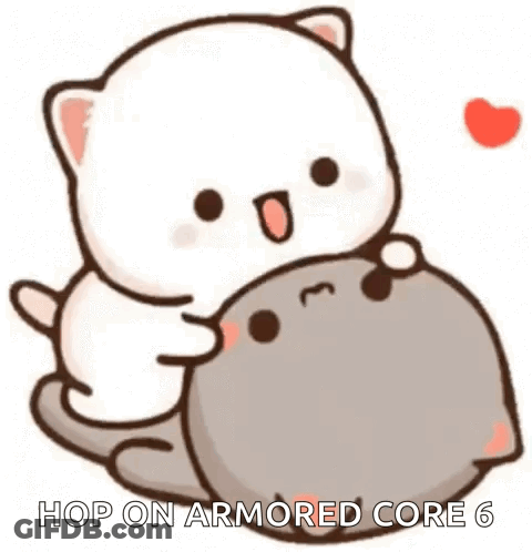 Cats Hugging With Armored Core 6 Text GIF