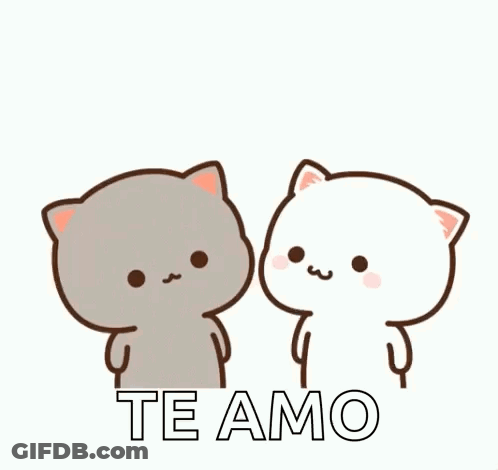 A Couple Of Cats Kissing Each Other With The Words `` Te Amo '' Written Below Them . GIF
