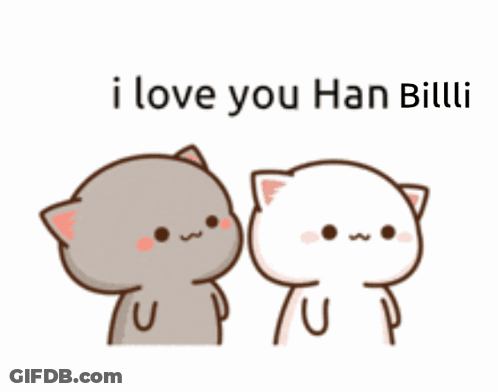 A Couple Of Cats Standing Next To Each Other With The Words I Love You Han Billi Written Above Them GIF