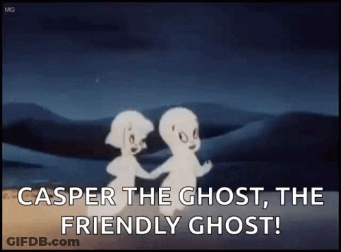 A Couple Of Ghosts Are Standing Next To Each Other And Holding Hands . GIF
