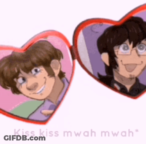A Couple Of Heart Shaped Glasses With The Words Kiss Kiss Mwah Mwah On The Bottom GIF
