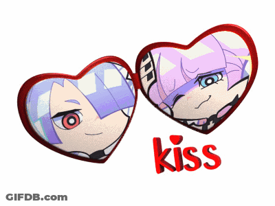 A Couple Of Hearts With The Word Kiss In Red GIF