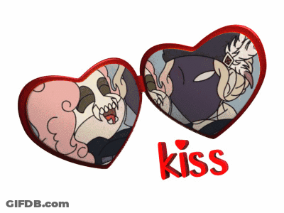 A Couple Of Hearts With The Word Kiss On The Bottom Right GIF