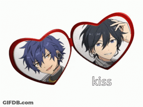 A Couple Of Hearts With The Word Kiss On The Bottom Right GIF