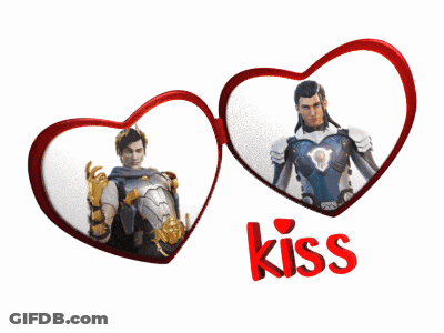 A Couple Of Hearts With The Word Kiss On The Bottom Right GIF