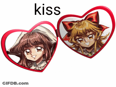 A Couple Of Hearts With The Word Kiss Written Above Them GIF