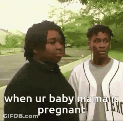 A Couple Of Men Are Standing Next To Each Other On A Sidewalk And One Of Them Is Pregnant . GIF