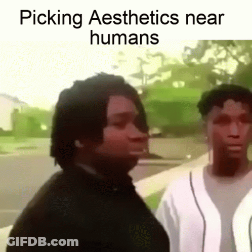 A Couple Of Men Are Standing Next To Each Other On A Sidewalk With The Caption Picking Aesthetics Near Humans GIF