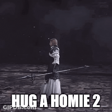 A Couple Of Men Hugging Each Other With The Words Hug A Homie 2 GIF