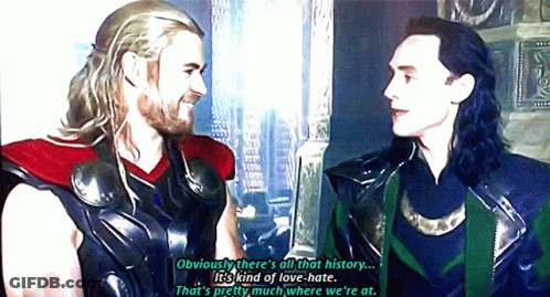 A Couple Of Men Standing Next To Each Other With One Saying Obviously There 'S All That History It 'S Kind Of Love Hate GIF