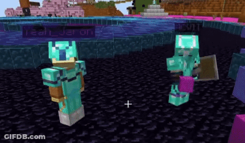 A Couple Of Minecraft Characters Are Standing Next To Each Other In A Room . GIF