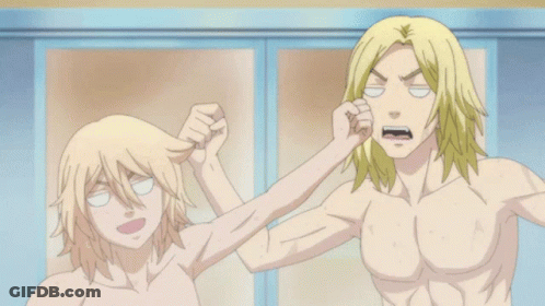 A Couple Of Naked Anime Characters Laughing And Smiling GIF