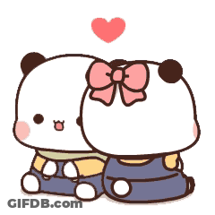 A Couple Of Panda Bears Are Sitting Next To Each Other With A Heart Above Them . GIF