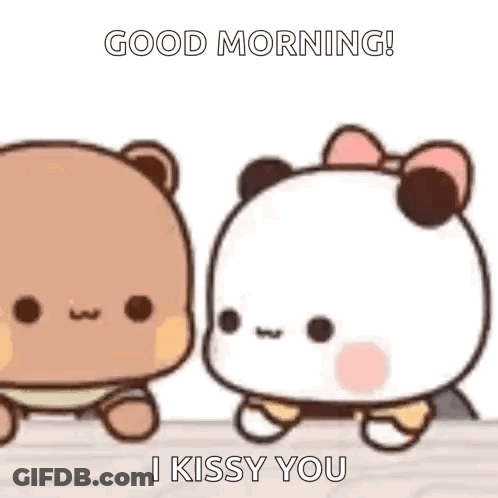 A Couple Of Panda Bears Are Standing Next To Each Other And Saying `` Good Morning ! '' GIF