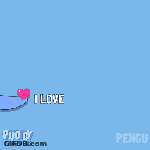 A Couple Of Penguins Holding Hands With The Words Love You Behind Them GIF