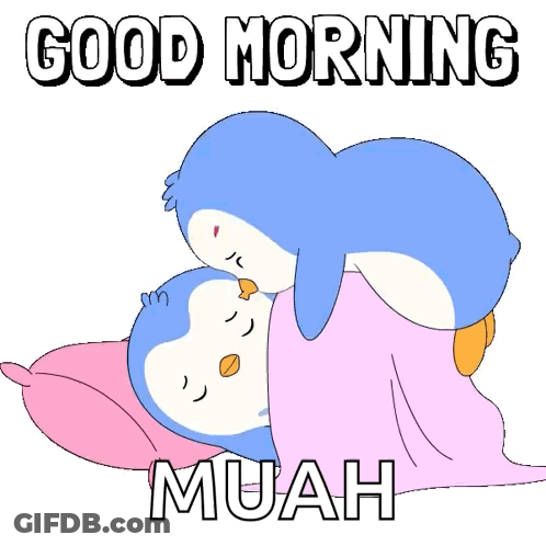A Couple Of Penguins Kissing With The Words Good Morning Muah GIF