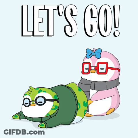A Couple Of Penguins With The Words Let 'S Go Above Them GIF