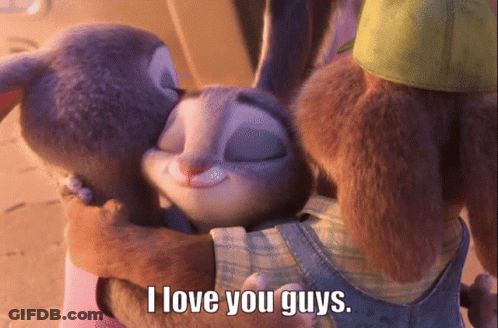 A Couple Of Rabbits Hugging With The Words I Love You Guys GIF