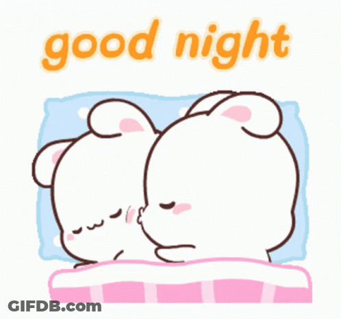 A Couple Of Rabbits Sleeping Next To Each Other And The Words Good Night GIF