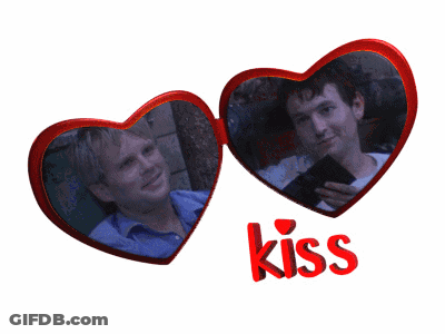 Red Hearts With Kiss Text GIF