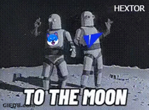 A Couple Of Robots Standing On The Moon With The Words To The Moon GIF