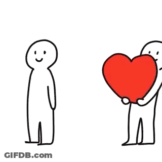 A Couple Of Stick Figures Holding Hands Next To A Heart . GIF