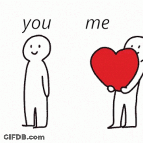 A Couple Of Stick Figures Holding Hands With A Red Heart In The Background . GIF