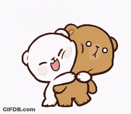 A Couple Of Teddy Bears Are Hugging Each Other . GIF
