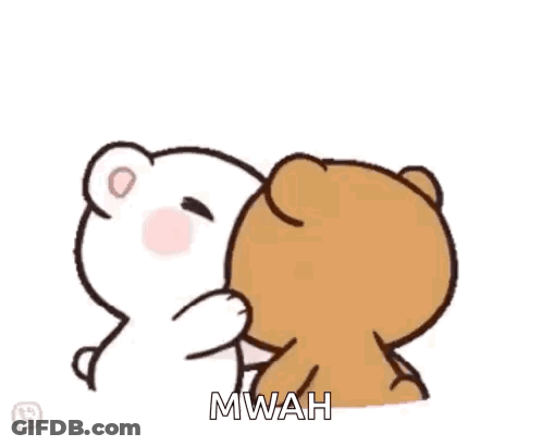 A Couple Of Teddy Bears Are Hugging Each Other With Hearts Surrounding Them . GIF