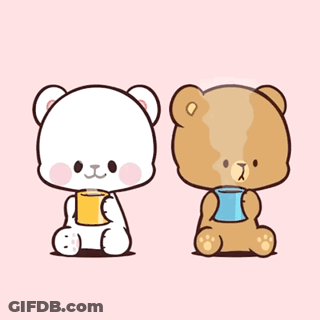 A Couple Of Teddy Bears Are Sitting Next To Each Other With A Heart Above Them GIF