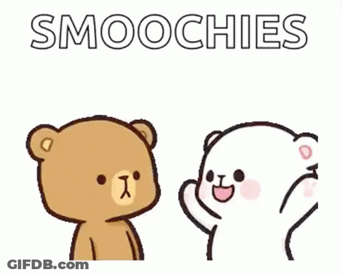 A Couple Of Teddy Bears Are Standing Next To Each Other And Talking . GIF