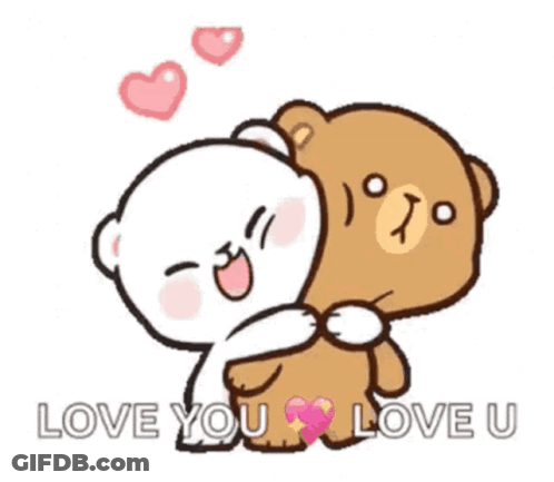 A Couple Of Teddy Bears Hugging Each Other And The Words `` Love You Love U '' . GIF