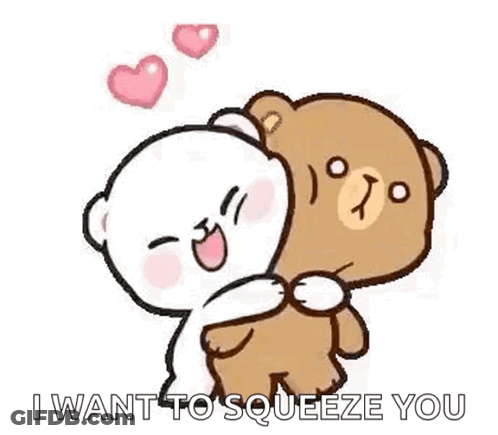 A Couple Of Teddy Bears Hugging Each Other With Hearts . GIF