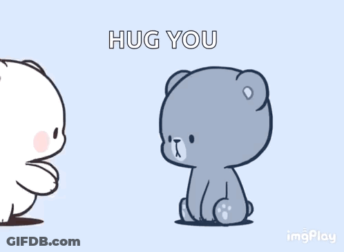 A Couple Of Teddy Bears Hugging Each Other With The Words Hug You Written On The Bottom GIF