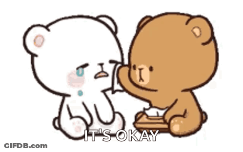 A Couple Of Teddy Bears Sitting Next To Each Other And One Of Them Is Crying . GIF