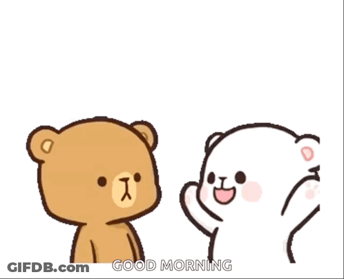 A Couple Of Teddy Bears Standing Next To Each Other With The Words Good Morning Written On The Bottom GIF