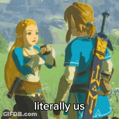 A Couple Of Video Game Characters Are Standing Next To Each Other And The Words Literally Us Are On The Bottom GIF