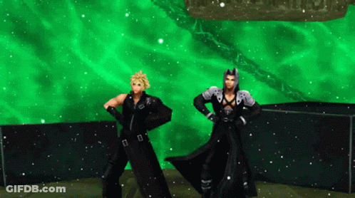 A Couple Of Video Game Characters Standing Next To Each Other In Front Of A Green Background GIF