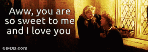 A Couple Standing Next To Each Other And The Words Aww You Are So Sweet To Me And I Love You GIF