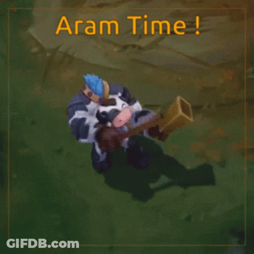 A Cow Holding A Trumpet With The Words Aram Time Written Above It GIF
