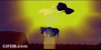 A Cow Is Jumping Over A Cliff While A Bird Flies Overhead GIF