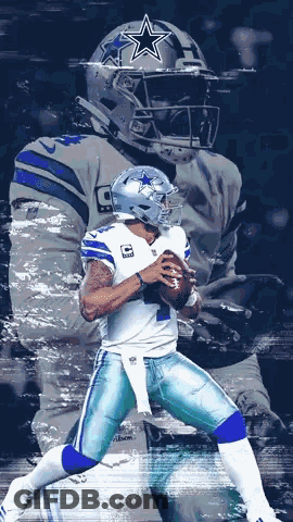 A Cowboys Football Player Is Holding A Ball In His Hand GIF