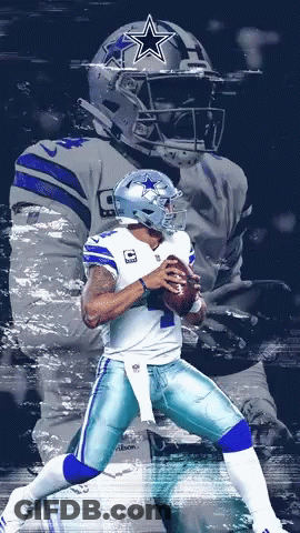 A Cowboys Football Player Is Holding A Football In His Hands GIF
