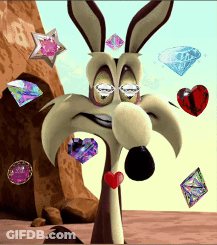 A Coyote Surrounded By Diamonds Hearts And Stars GIF