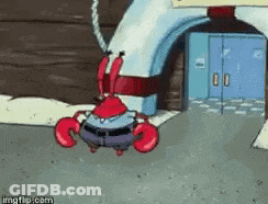 A Crab From Spongebob Squarepants Is Standing In Front Of A Building . GIF