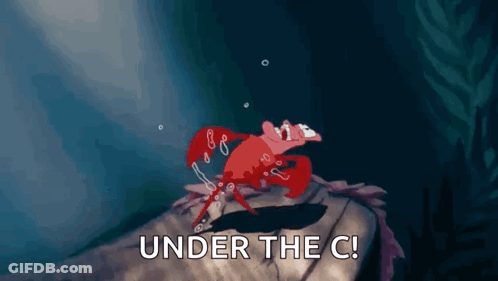 A Crab Is Crawling On A Rock With The Words Under The C Written On It . GIF