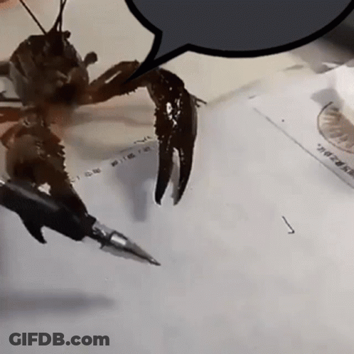 A Crab Is Writing On A Piece Of Paper With A Pen .. GIF