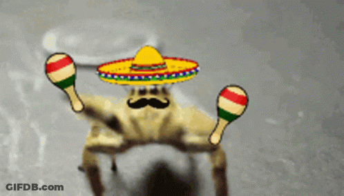 A Crab Wearing A Sombrero And Mustache Holds Maracas GIF