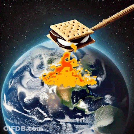 A Cracker With A S'more On Top Of It Is Being Stuck In The Middle Of The Earth GIF